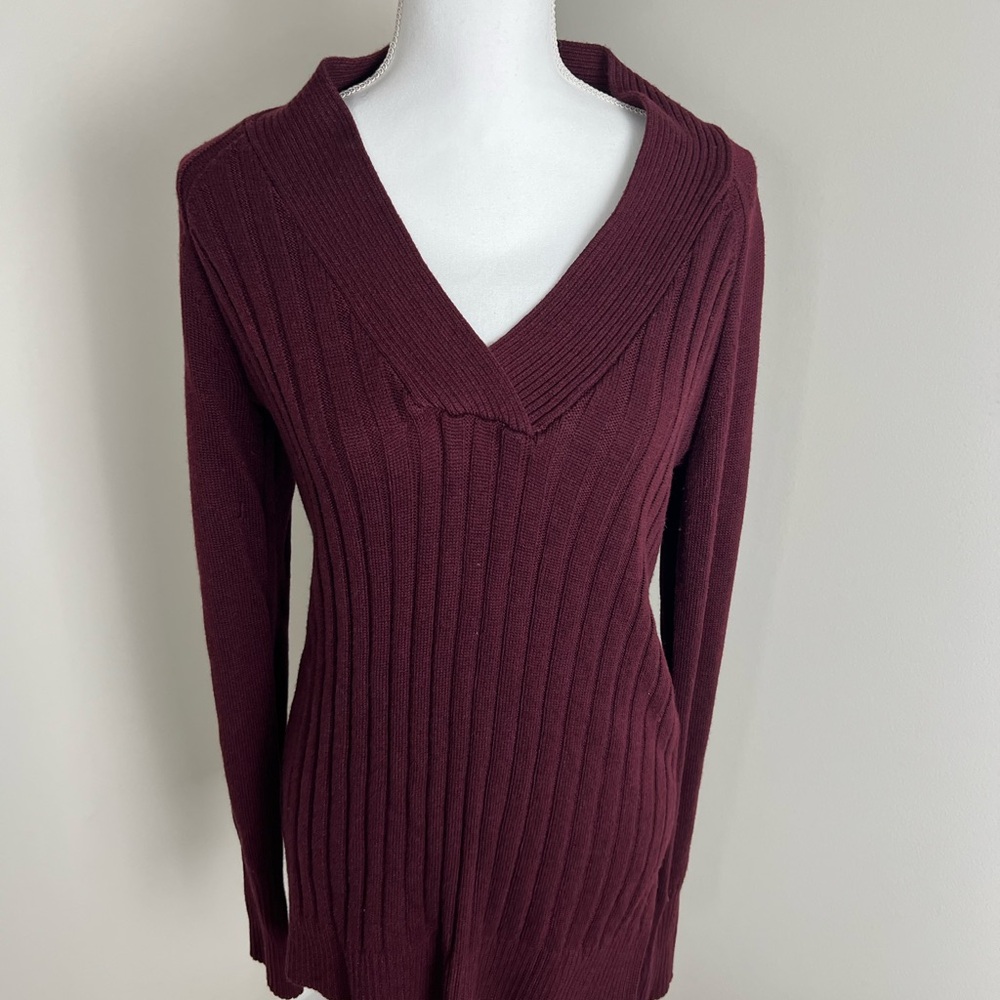 White House Black Market V-Neck Sweater - Deep Burgundy
